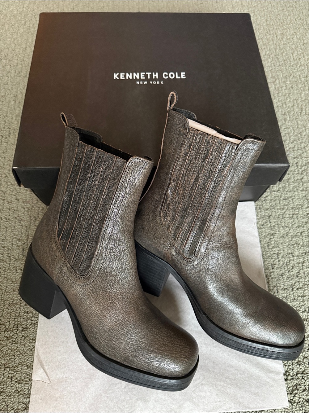 Kenneth Cole New York Metallic Gray Chelsea Ankle Booties